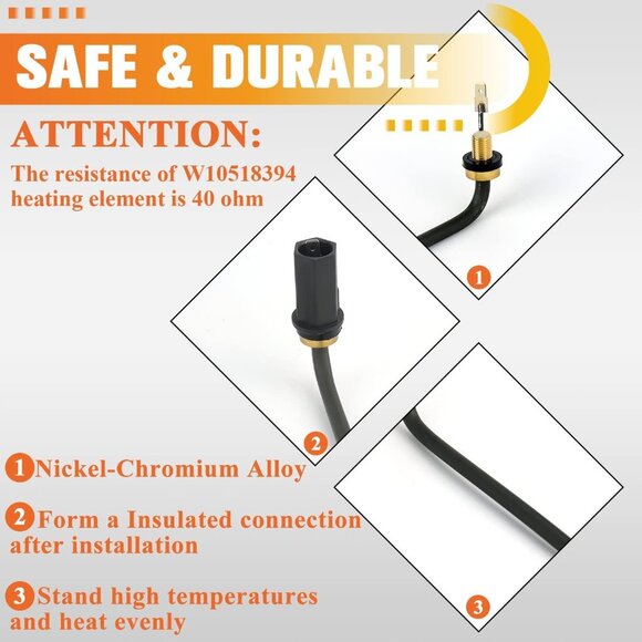 W10518394 Dishwasher Heating Element Whirlpool Kenmore Maytag Amana - Picture 2 of 6